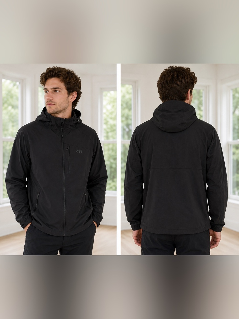Outdoor Research Black Hooded Soft Shell Jacket Mens XXL Water Resistant Fullzip